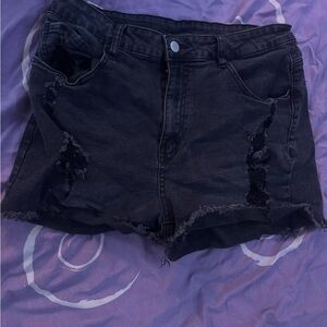 Black Distressed Denim Shorts